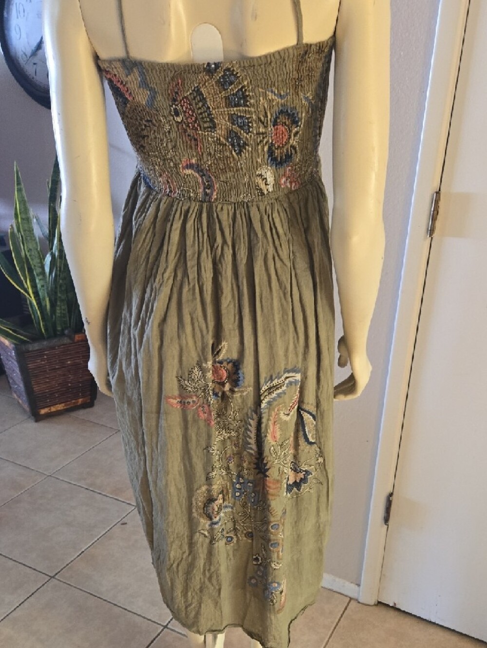 Bohemin Summer Dress..100 Percent Cotton Sage Green Lined Jewels Attached .. - Picture 7 of 12